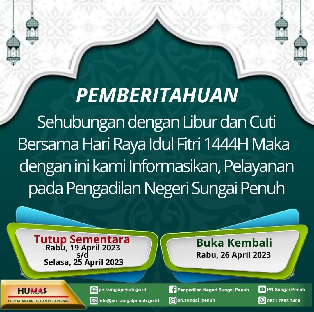 Pemberitahuan Jam Pelayanan Sehabis Cuti Bersama